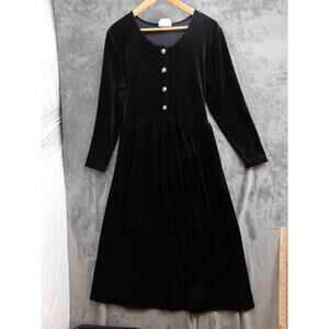 AVON STYLE Dress Womens M Black Velvet Fit & Flare Maxi Long Sleeve Belted
